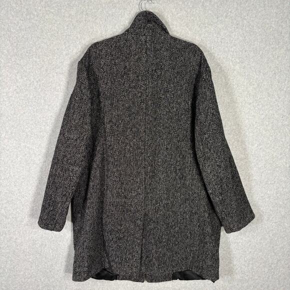 Calvin‎ Klein Jacket Large Black Wool Tweed Pea Coat Long Warm Pockets Collar - Picture 10 of 13